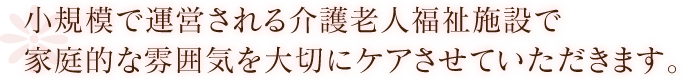 小規模で運営される介護老人福祉施設で家庭的な雰囲気を大切にケアさせていただきます。